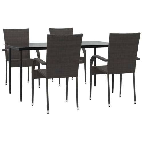 Vrtna garnitura - 5-dijelni vrtni blagovaonski set od poliratana smeđi - Smeđa Dužina stola 160 cm 4 Cijena