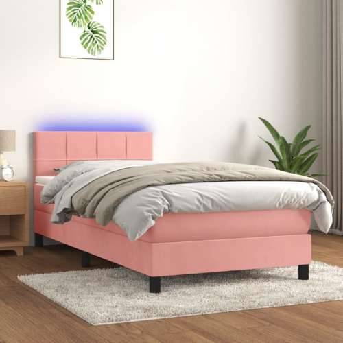 Krevet box spring s madracem LED ružičasti 80x200 cm baršunasti - Ružičasta 80 x 200 cm Blok s kvadratima Cijena