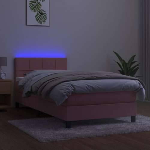 Krevet box spring s madracem LED ružičasti 80x200 cm baršunasti - Ružičasta 80 x 200 cm Blok s kvadratima Cijena