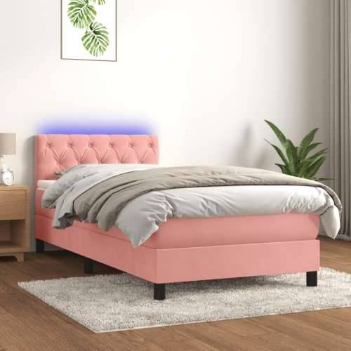 Krevet box spring s madracem LED ružičasti 80x200 cm baršunasti - Ružičasta 80 x 200 cm Dizajn s gumbima Cijena