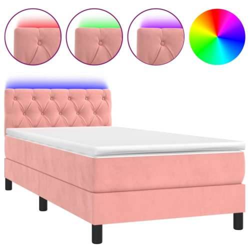 Krevet box spring s madracem LED ružičasti 80x200 cm baršunasti - Ružičasta 80 x 200 cm Dizajn s gumbima Cijena