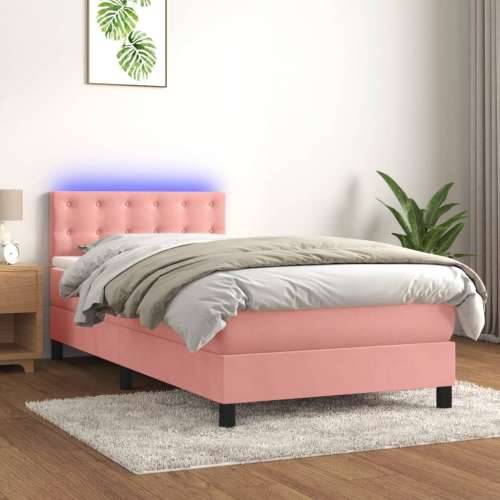 Krevet box spring s madracem LED ružičasti 80x200 cm baršunasti - Ružičasta 80 x 200 cm gumbi Cijena