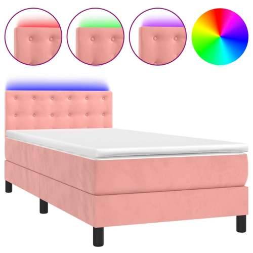 Krevet box spring s madracem LED ružičasti 80x200 cm baršunasti - Ružičasta 80 x 200 cm gumbi Cijena