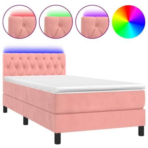 Krevet box spring s madracem LED ružičasti 90x190 cm baršunasti - Ružičasta 90 x 190 cm Dizajn s gumbima Cijena