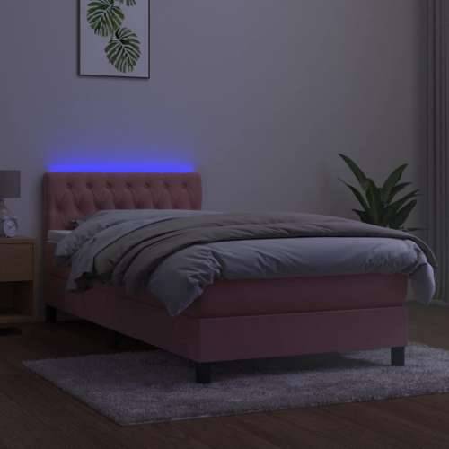Krevet box spring s madracem LED ružičasti 90x190 cm baršunasti - Ružičasta 90 x 190 cm Dizajn s gumbima Cijena