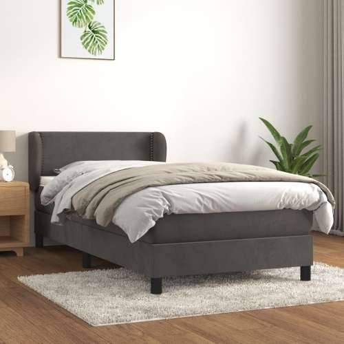 Box spring krevet s madracem tamnosivi 90x190 cm baršunasti - Tamno siva 90 x 190 cm Obično s čavlima Cijena