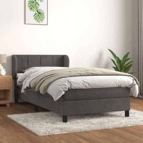 Box spring krevet s madracem tamnosivi 90x190 cm baršunasti - Tamno siva 90 x 190 cm Blok s kvadratima Cijena