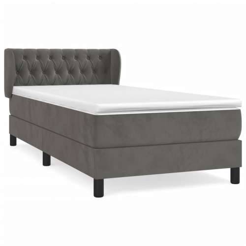 Box spring krevet s madracem tamnosivi 90x190 cm baršunasti - Tamno siva 90 x 190 cm Dizajn s gumbima Cijena