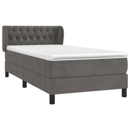 Box spring krevet s madracem tamnosivi 90x190 cm baršunasti - Tamno siva 90 x 190 cm Dizajn s gumbima Cijena