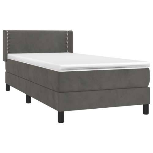 Box spring krevet s madracem tamnosivi 90x190 cm baršunasti - Tamno siva 90 x 190 cm Obično s čavlima Cijena
