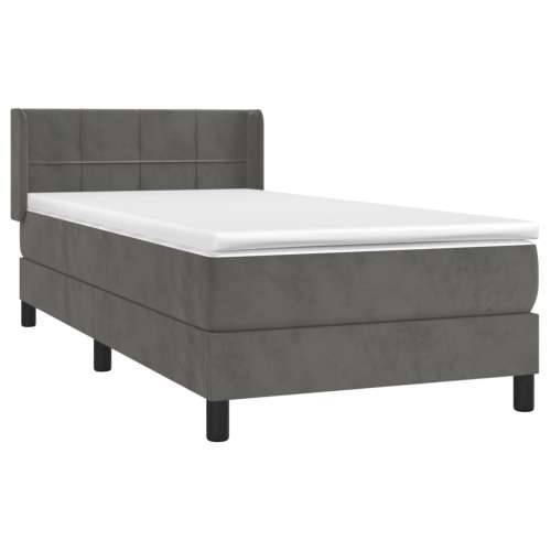 Box spring krevet s madracem tamnosivi 90x190 cm baršunasti - Tamno siva 90 x 190 cm Blok s kvadratima Cijena
