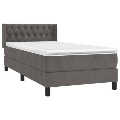 Box spring krevet s madracem tamnosivi 90x190 cm baršunasti - Tamno siva 90 x 190 cm Dizajn s gumbima Cijena