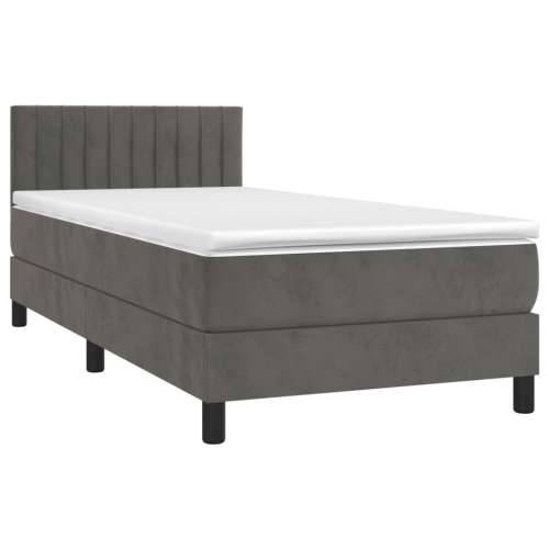 Krevet box spring s madracem LED tamnosivi 90x190 cm baršun - Tamno siva 90 x 190 cm Okomite pruge Cijena