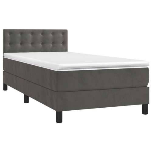 Krevet box spring s madracem LED tamnosivi 90x190 cm baršun - Tamno siva 90 x 190 cm gumbi Cijena