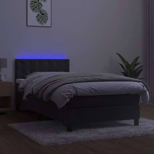 Krevet box spring s madracem LED tamnosivi 90x190 cm baršun - Tamno siva 90 x 190 cm gumbi Cijena