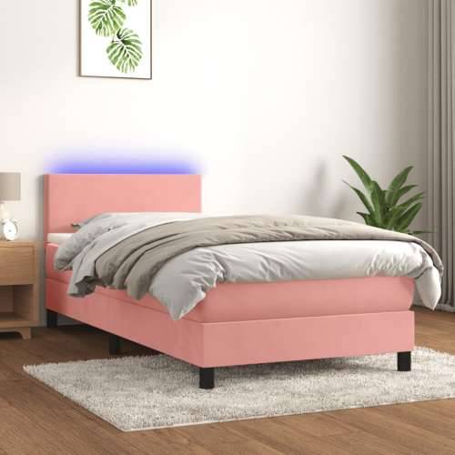 Krevet box spring s madracem LED ružičasti 90x190 cm baršunasti - Ružičasta 90 x 190 cm Gladak dizajn Cijena