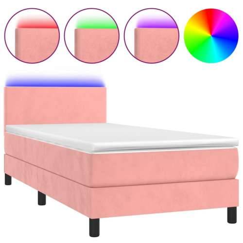 Krevet box spring s madracem LED ružičasti 90x190 cm baršunasti - Ružičasta 90 x 190 cm Gladak dizajn Cijena
