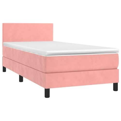 Krevet box spring s madracem LED ružičasti 90x190 cm baršunasti - Ružičasta 90 x 190 cm Gladak dizajn Cijena