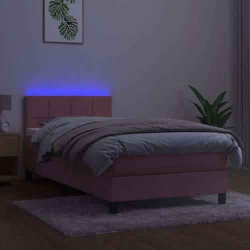 Krevet box spring s madracem LED ružičasti 90x190 cm baršunasti - Ružičasta 90 x 190 cm Blok s kvadratima Cijena
