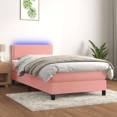 Krevet box spring s madracem LED ružičasti 80x200 cm baršunasti - Ružičasta 80 x 200 cm Obično s čavlima Cijena