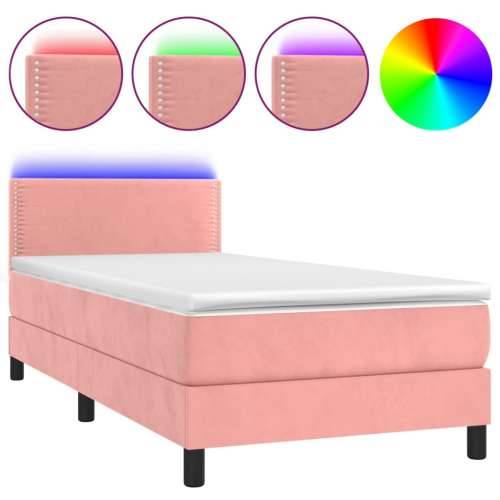 Krevet box spring s madracem LED ružičasti 80x200 cm baršunasti - Ružičasta 80 x 200 cm Obično s čavlima Cijena