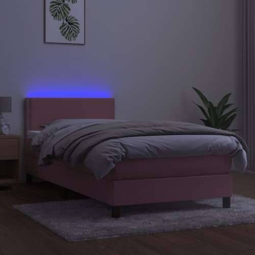Krevet box spring s madracem LED ružičasti 80x200 cm baršunasti - Ružičasta 80 x 200 cm Obično s čavlima Cijena
