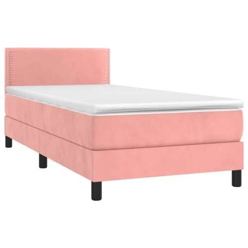 Krevet box spring s madracem LED ružičasti 80x200 cm baršunasti - Ružičasta 80 x 200 cm Obično s čavlima Cijena