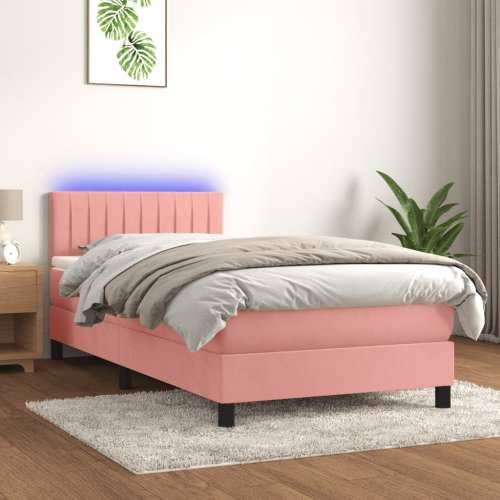Krevet box spring s madracem LED ružičasti 80x200 cm baršunasti - Ružičasta 80 x 200 cm Okomite pruge Cijena