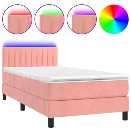 Krevet box spring s madracem LED ružičasti 80x200 cm baršunasti - Ružičasta 80 x 200 cm Okomite pruge Cijena