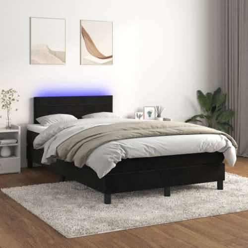 Krevet box spring s madracem LED crni 120 x 200 cm baršun - Crna 120 x 200 cm vodoravne pruge Cijena