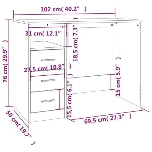 Radni stol s ladicama siva boja hrasta 102 x 50 x 76 cm drveni Cijena