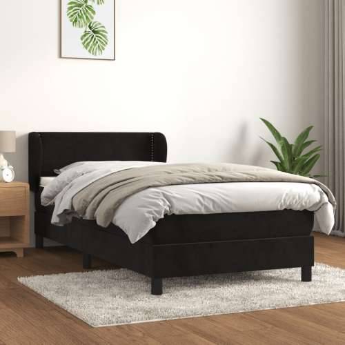 Box spring krevet s madracem crni 90x200 cm baršunasti - Crna 90 x 200 cm Obično s čavlima Cijena