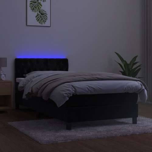 Krevet box spring s madracem LED crni 90x200 cm baršun - Crna 90 x 200 cm Dizajn s gumbima Cijena