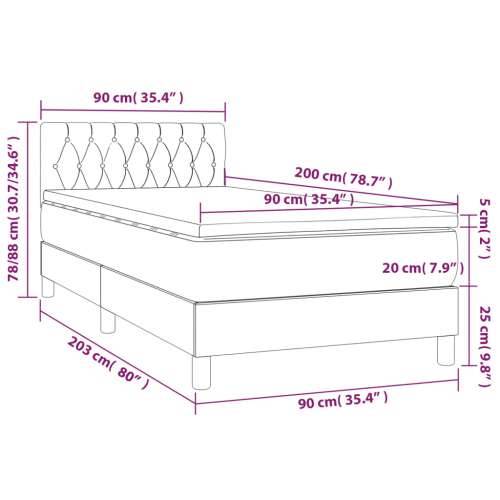 Krevet box spring s madracem LED crni 90x200 cm baršun - Crna 90 x 200 cm Dizajn s gumbima Cijena