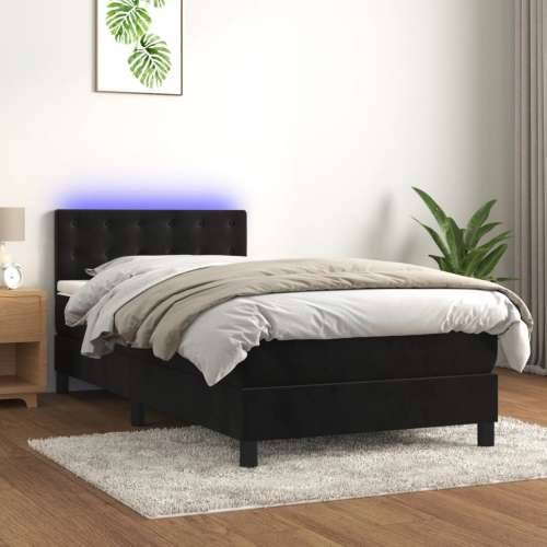 Krevet box spring s madracem LED crni 90x200 cm baršun - Crna 90 x 200 cm gumbi Cijena