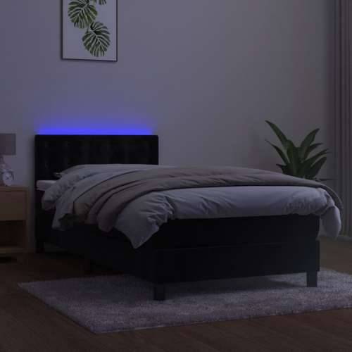 Krevet box spring s madracem LED crni 90x200 cm baršun - Crna 90 x 200 cm gumbi Cijena