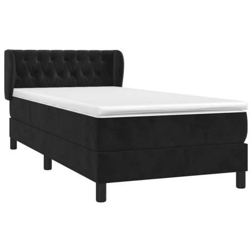 Box spring krevet s madracem crni 90x200 cm baršunasti - Crna 90 x 200 cm Dizajn s gumbima Cijena