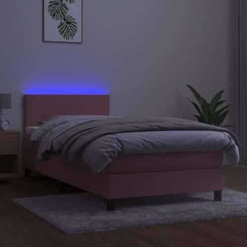 Krevet box spring s madracem LED ružičasti 90x200 cm baršunasti - Ružičasta 90 x 200 cm Gladak dizajn Cijena
