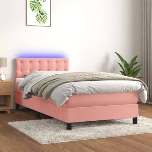 Krevet box spring s madracem LED ružičasti 90x200 cm baršunasti - Ružičasta 90 x 200 cm gumbi Cijena