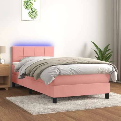 Krevet box spring s madracem LED ružičasti 90x200 cm baršunasti - Ružičasta 90 x 200 cm Blok s kvadratima Cijena