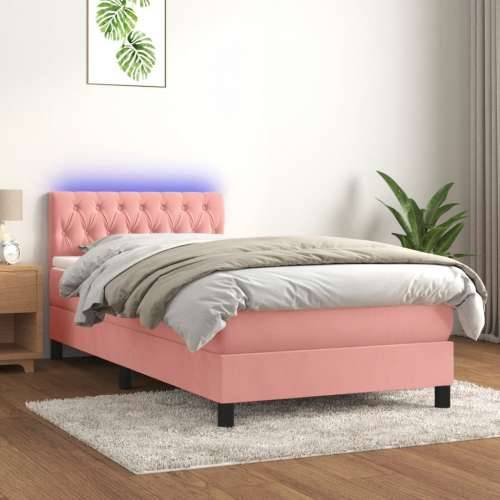 Krevet box spring s madracem LED ružičasti 90x200 cm baršunasti - Ružičasta 90 x 200 cm Dizajn s gumbima Cijena