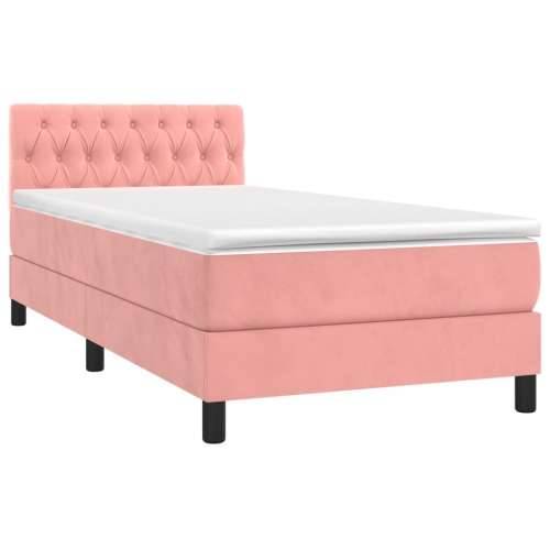 Krevet box spring s madracem LED ružičasti 90x200 cm baršunasti - Ružičasta 90 x 200 cm Dizajn s gumbima Cijena