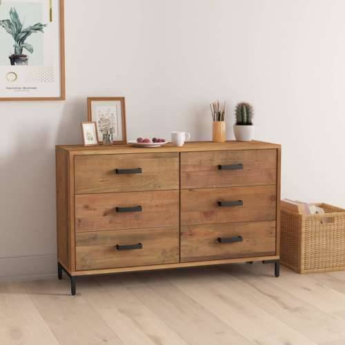 Komoda smeđa 110 x 35 x 70 cm od masivne borovine - Smeđa 1 Cijena