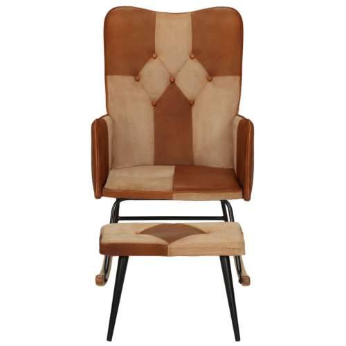 Stolica za ljuljanje s tabureom smeđa od prave kože i platna Cijena