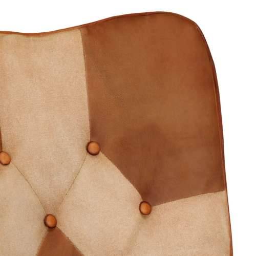 Stolica za ljuljanje s tabureom smeđa od prave kože i platna Cijena