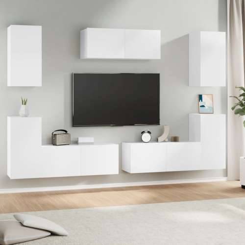 7-dijelni set TV ormarića bijeli od konstruiranog drva - Bijela 7 80 cm Cijena