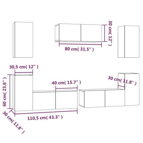 7-dijelni set TV ormarića bijeli od konstruiranog drva - Bijela 7 80 cm Cijena
