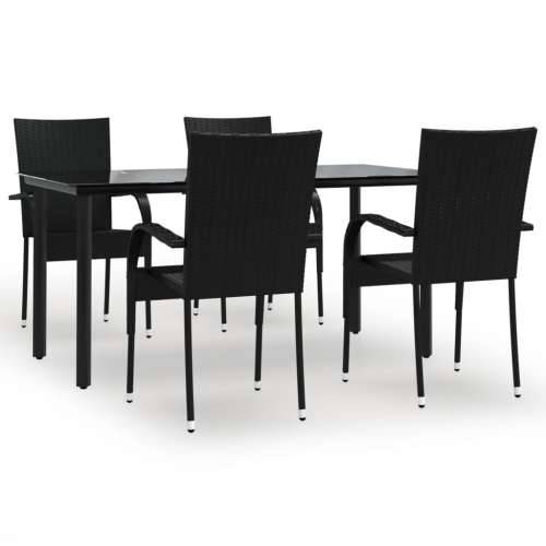 Vrtna garnitura - 5-dijelni vrtni blagovaonski set od poliratana crni - Crna Dužina stola 160 cm 4 Cijena