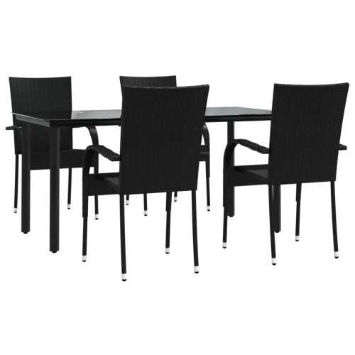 Vrtna garnitura - 5-dijelni vrtni blagovaonski set od poliratana crni - Crna Dužina stola 160 cm 4 Cijena