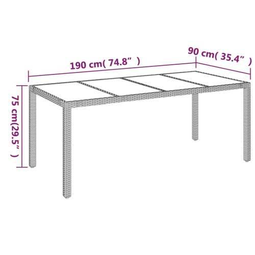Vrtni stol sa staklenom pločom crni 190x90x75 cm od poliratana - Crna 190 x 90 x 75 cm 1 Stakleni vrh Cijena